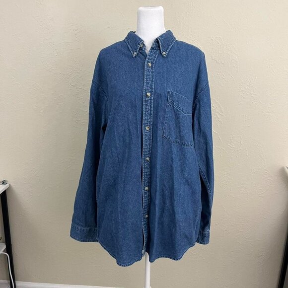 vintage 90s denim preppy western oversized jean button up - Picture 2 of 8